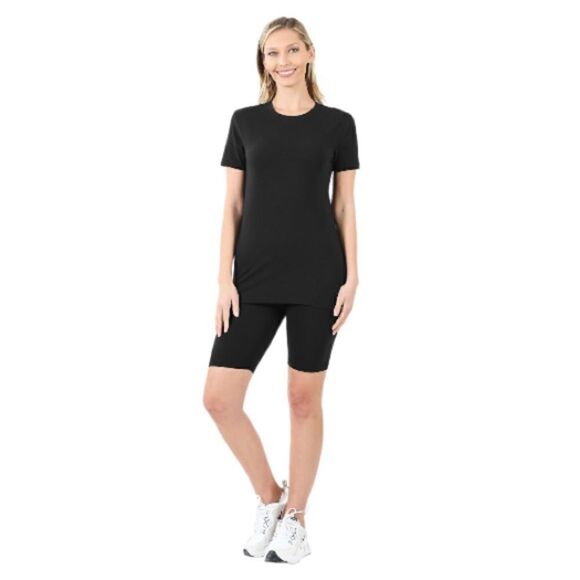 NWT COTTON ROUND NECK TOP & BIKE SHORTS SET - Picture 1 of 3